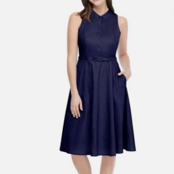 Gal Meets Glam Midi Navy Shirt Dress - Picture 1 of 10